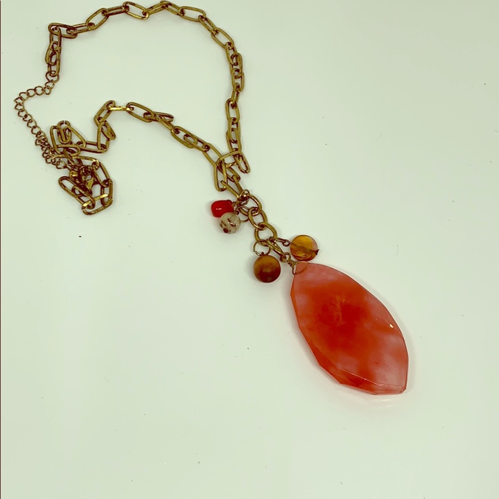 Vintage Golden cooper look necklace w/Pink Stone